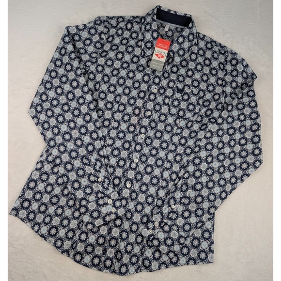 Cinch Long Sleeve‎ Button Up Shirt Womens Large Blue Floral Geometric Print NWT - Picture 2 of 8
